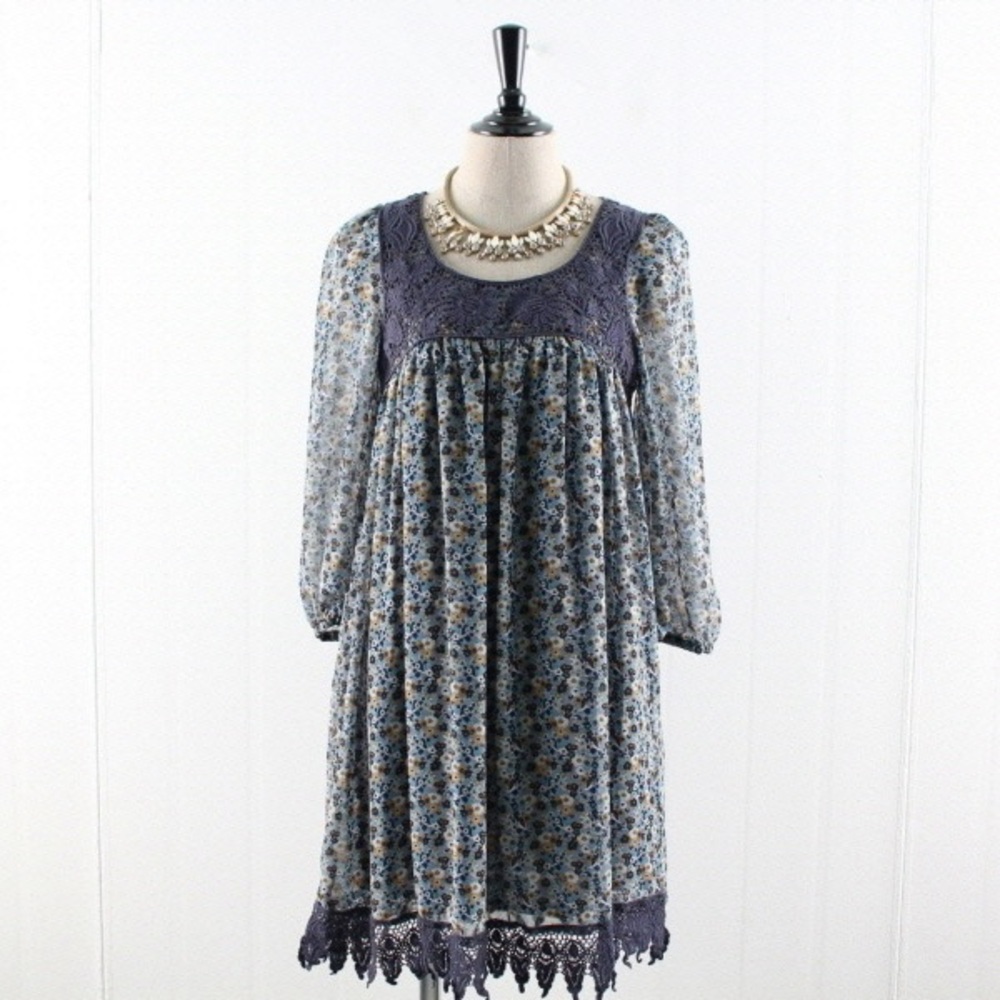 Zara Blue Flowy Dress Crochet Details